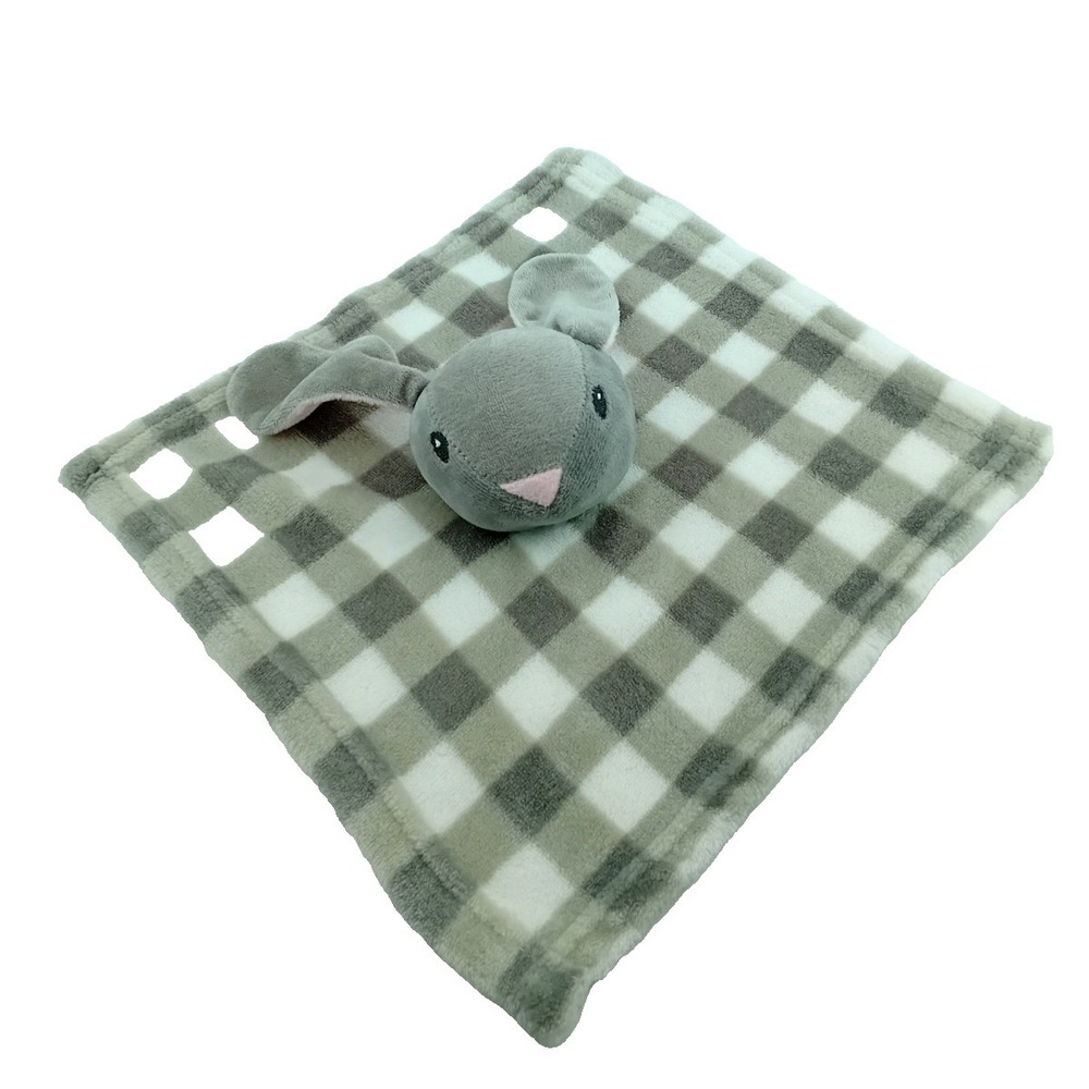 Lila‎ & Jack Bunny Rabbit Lovey Blanket Rattle  Plush Gray Green Squares